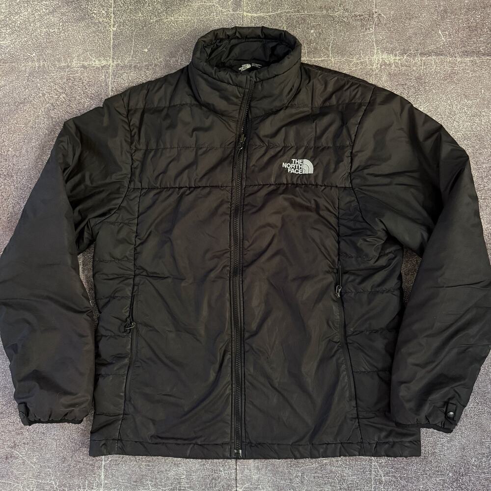 Men's The North Face Black White Logo Insulated Full Zip Up Puffer Jacket Sz M